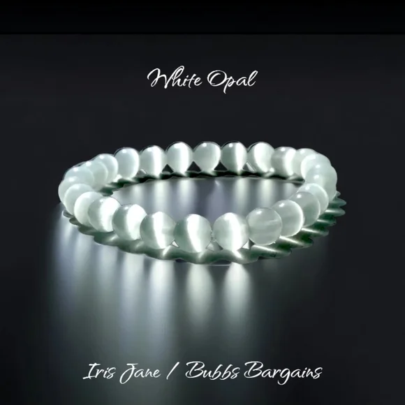 White Cat's Eye Crystal Bracelet - 8mm Unisex - Picture 2 of 2